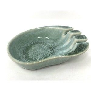 Vintage Heifetz Green Teal Ceramic Glazed Ashtray MCM Retro Chip